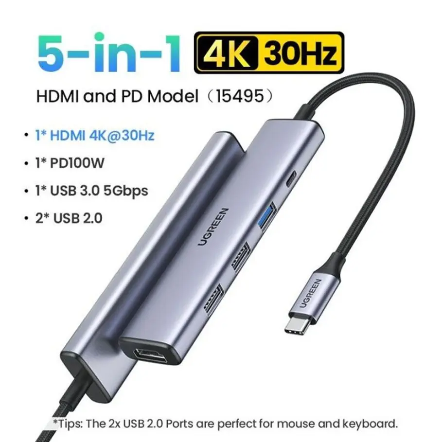 Hub chuyển USB Type C to HDMI 4K + Hub USB 3.0 + 2.0 Ugreen 15495 CM136 PD100W | Bảo hành 18 tháng đổi mới