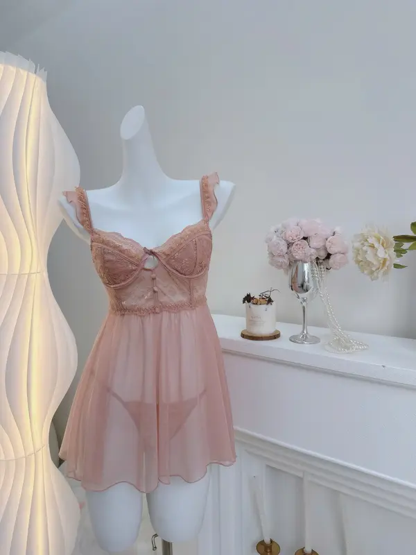 V152 Váy Ngủ Ren Mềm Có Gọng Có Đệm Mút Kèm Quần Đầm Ngủ QCCC 0