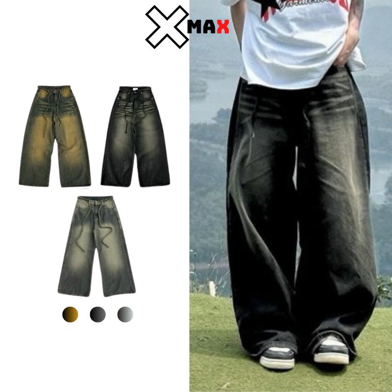 Quần jean ống rộng nam bản to XMAX phối dây đeo phong cách Retro B135 Menswear Pants Xanh Rêu