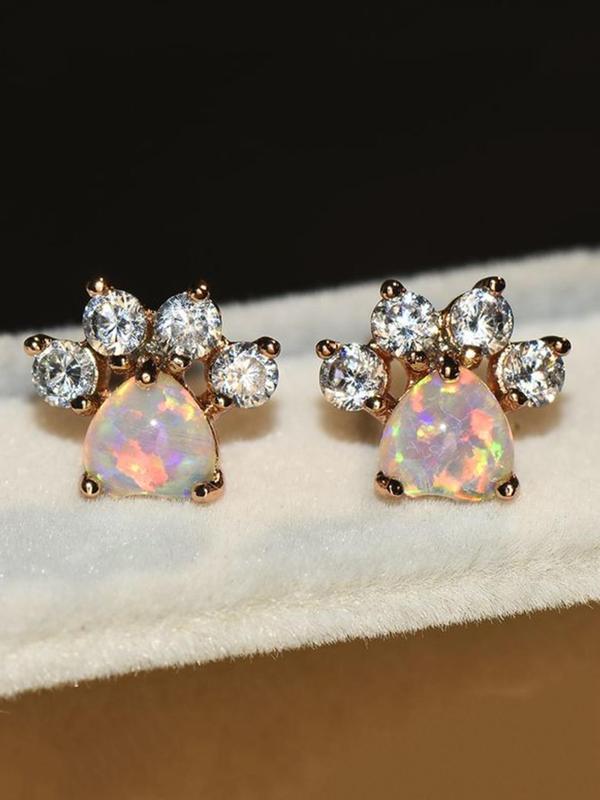 Women's Elegant Rhinestone Decor Stud Earrings, 1 Pair Exquisite Trendy Cat Paw Design Stud Earrings, Fashionable Luxury Jewelry for Women & Girls for Daily & Party Decor 3