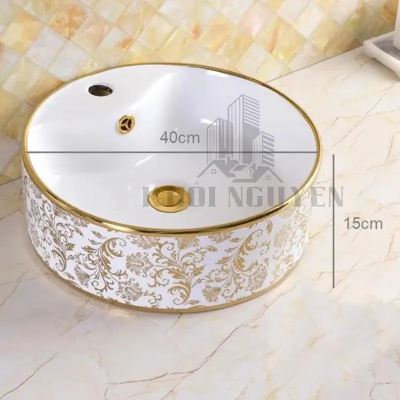 lavabo nhà tắm đẹp .Chậu lavabo sứ để bàn hoa văn phủ nano 6