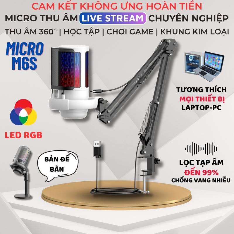 Micro Thu Âm Livestream Chuyên Nghiệp ShouFei ME6S Lọc Tạp Âm LED RGB Thu Âm 360° Cho Pc Laptop