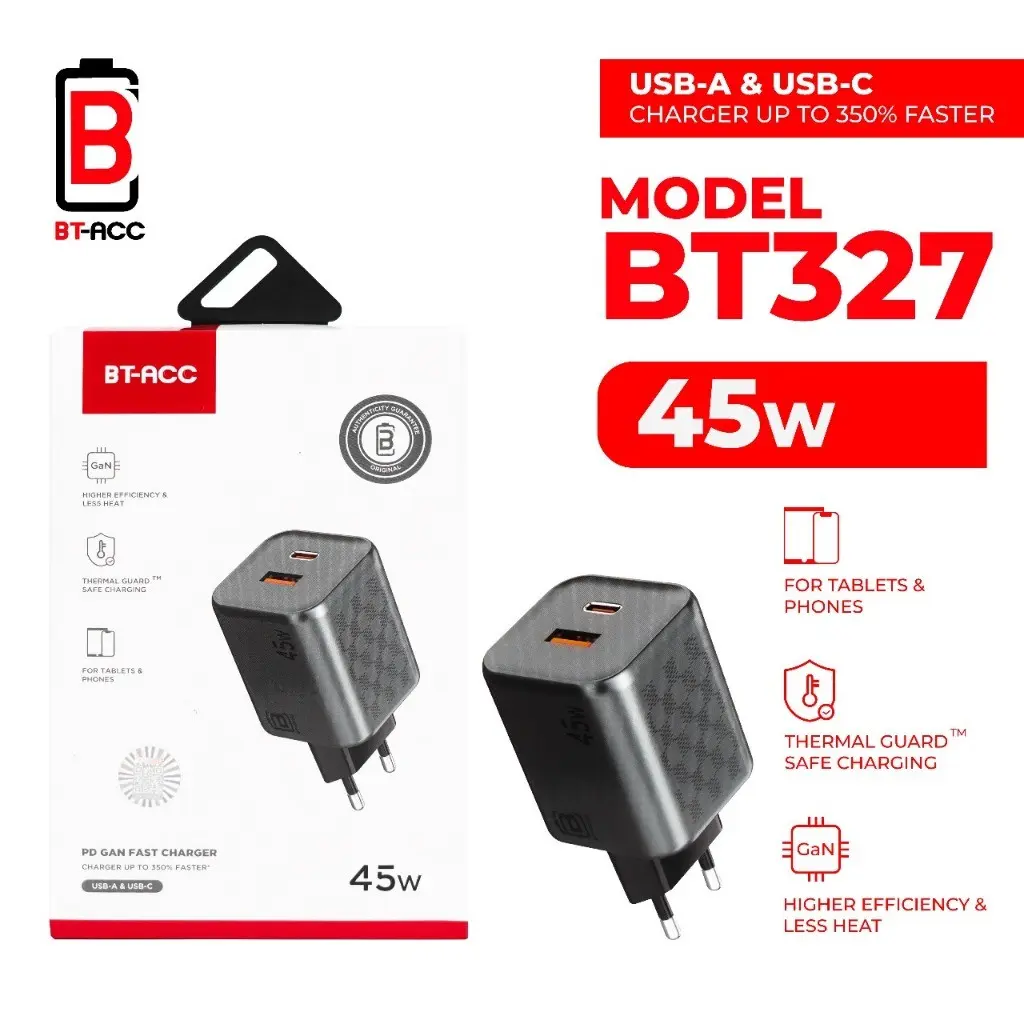 BT-ACC ADP Kepala Charger 45W Dual USB (USB-A & USB-C) Super Fast Charging - BT327