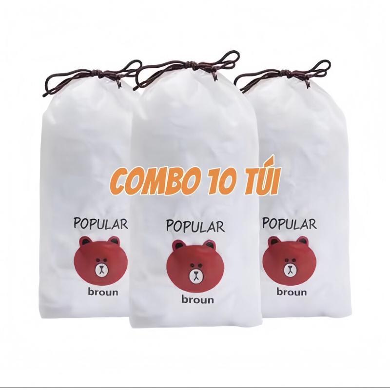 [COMBO 10 TÚI] Màng bọc thực phẩm co giãn( mỗi bịch khoảng 90- 95 cái) siêu dai có chun kèm hình gấu kute - LaCa Gia Dụng