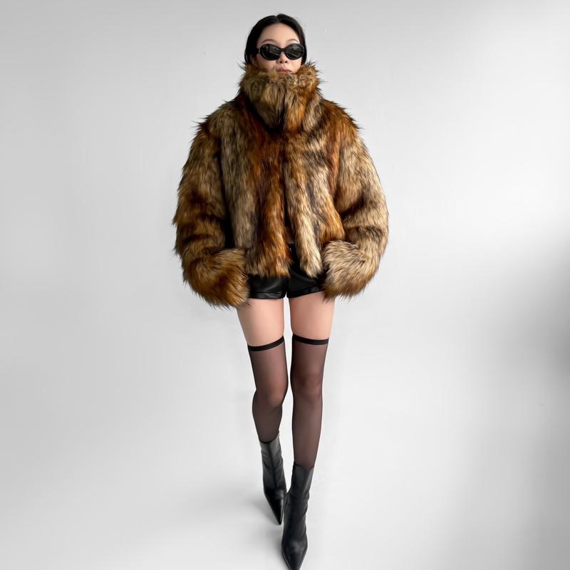 ÁO KHOÁC LÔNG GIẢ NÂU VÀNG F3 FW23 | AYSERKRIS 1