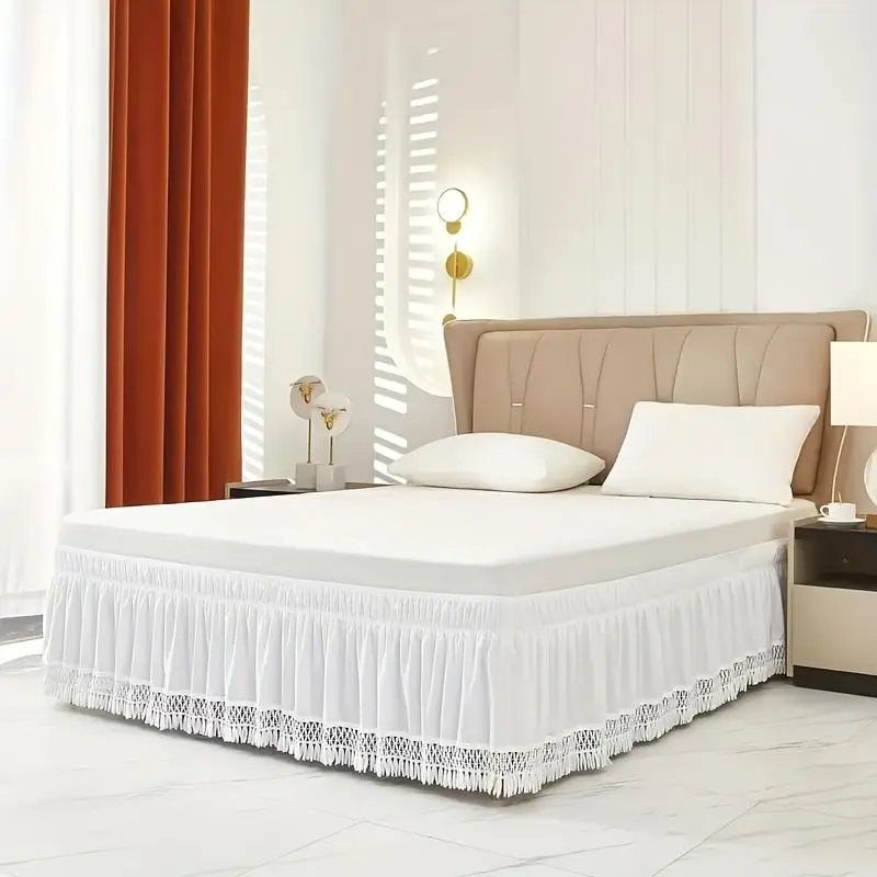Solid Color Ruffle Trim Bed Skirt, Soft Comfortable Bed Skirt, Bedding Supplies for Home Bedroom Hotel Dormitory 0
