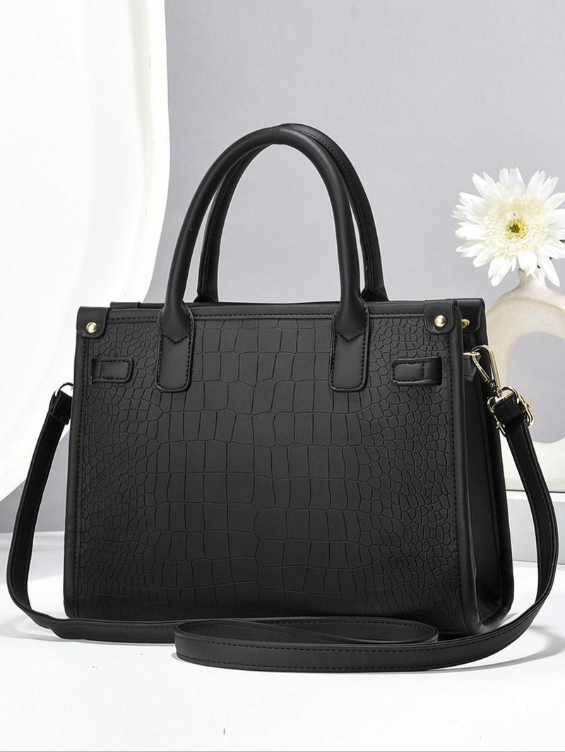 Product Introduction of Women's Fashionable Crocodile Embossed Tote Bag & Wallet & Clutch Bag, Large Capacity Pu Tote Bag with Shoulder Strap, Casual Trendy Versatile High-quality Daily Commuting  Bag Set 4