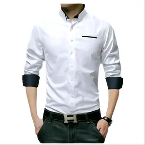 KEMEJA PRIA POLOS KOMBINASI SLIMFIT CASUAL TANGAN LENGAN PANJANG PUTIH HITAM ABU MUDA NEVY BISA COD  DISTRO KEREN FORMAL KATUN ADEM NYAMAN Kerah Motif Navy Variasi