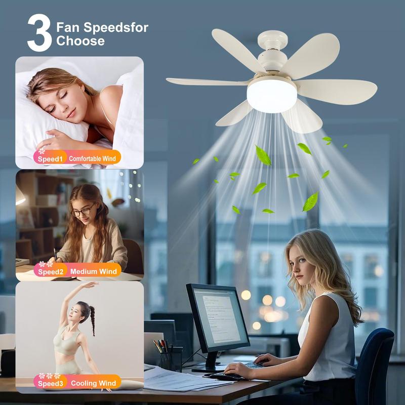 Product Introduction of E27 6-leaf Plug and Play Fan Light, 1pc Remote Control Fan Light with 3 Color Adjustment & Night Light Mode, Silent High Energy Saving Fan Light for Bedroom, Kitchen, Living Room 7