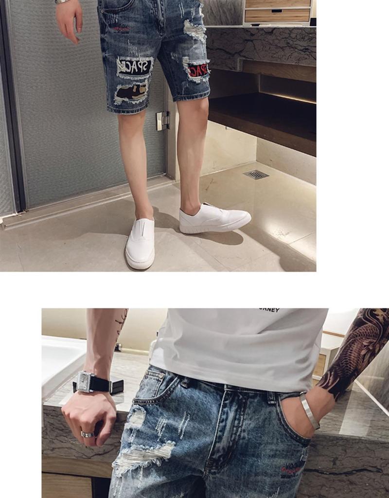 Product Introduction of Quần Short Denim Rách, Phong Cách Hợp Xu hướng Mùa Hè, Dành Cho Nam Giới, Phong Cách Hàn Quốc, Thường Ngày Và Dễ Phối Đồ, Quần Short Dài Trung Bình Quần Hợp Xu hướng Xã Hội, [2301 Mua Lại] 7