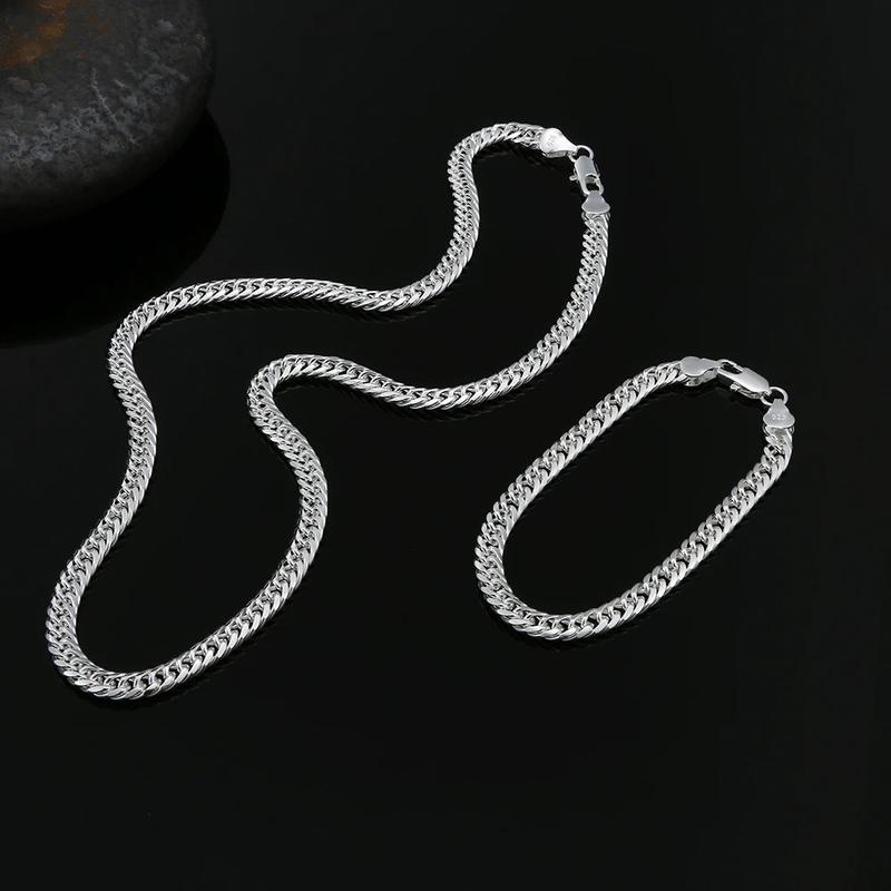 Product Introduction of Fashion original brand 925 Sterling Silver man 6MM geometric chain bracelets neckalces for women Party wedding jewelry sets 0