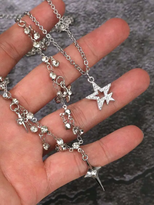 Punk Style Star Design Pendant Necklace & Chain Necklace, Fashion Dangling Jewelry for Party, Daily Clothing Decor, Trendy All-match & Exquisite Jewelry for Birthday Gift 4