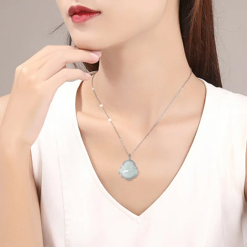 Mặt Dây Chuyền Đá Cẩm Thạch, Đá Tự Nhiên, Bạc S925, Vòng Cổ, Mặt Dây Chuyền Ngọc Bích Băng, Mẫu Nữ 1