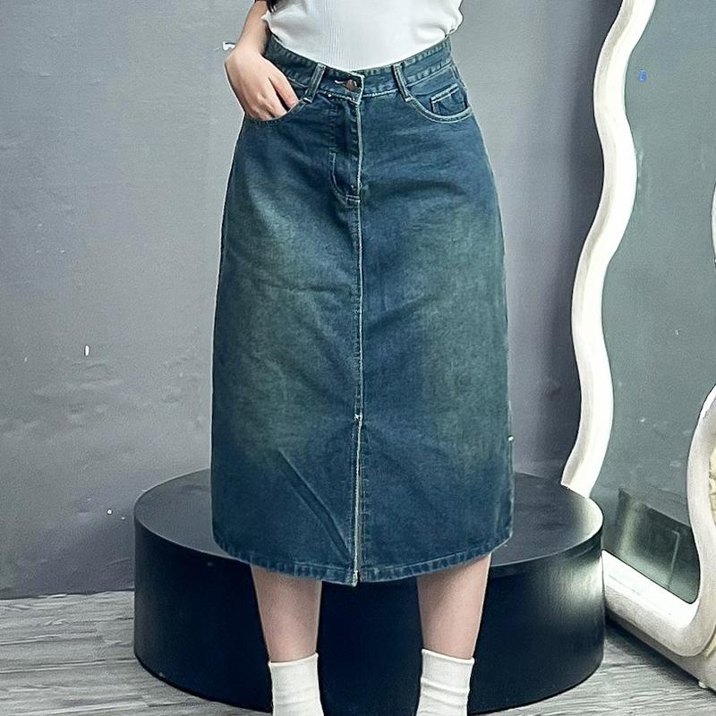 Chân váy jean dáng dài 7 tấc bigsize nữ xẻ tà lên phom xinh màu bụi dễ phối đồ dành cho nàng chuppy 58-95kg- V5