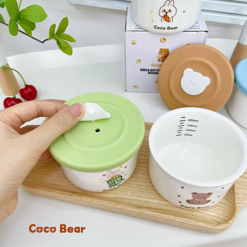 Hũ Sứ Chia Vạch Cocobear Nấu Đồ Ăn Dặm, Trữ Đông Thức Ăn Cho Bé ( Bát Sứ, Thố Sứ ) Kèm Nắp Đậy 4