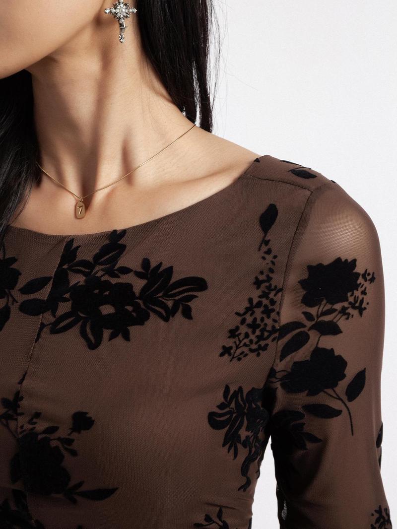 Product Introduction of Women's Plants Print Cross Tie Back Dress, Elegant Long Sleeve V Neck Dress for Party Holiday Wedding Guest, Ladies Spring & Fall Clothes 5