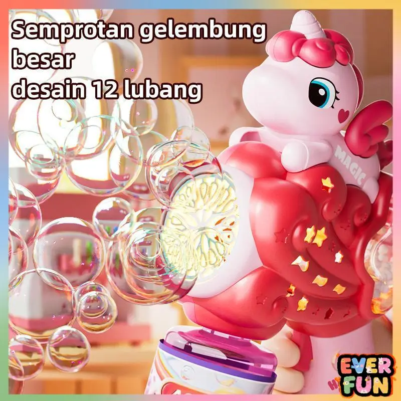 Ever Fun Unicorn Bubble Blower Blaster 2026: Mesin Gelembung Salju Otomatis dengan LED Ceria Mainan Elektrik Non-Toksik untuk Anak-anak 3 Tahun