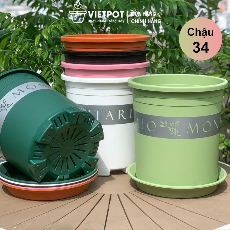 Chậu Nhựa Trồng Cây Vietpot, size lớn 34x36cm MONTARIO, 6,6gallon, chính hãng, trang trí bàn, sân vườn, ban công