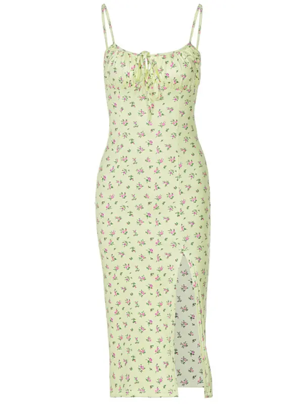 Floral split leg cami dress, sundress floor-length dress, wedding guest dress, wedding dress, wedding dress, sundress 2025 summer dress for women comfort   Womenswear Piece Bohemian Fitted Yellow 8