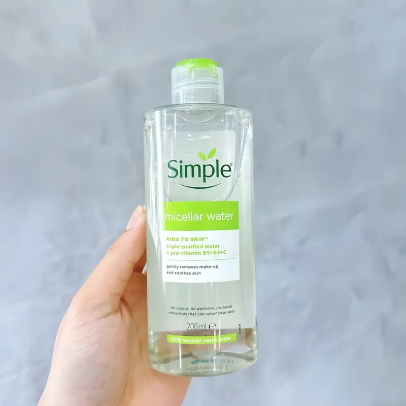 Nước Tẩy Trang Simple Micellar 200ml Tặng Bông Tẩy Trang - Dành Cho Da Dầu Mụn, Da Nhạy Cảm Trang Điểm 1