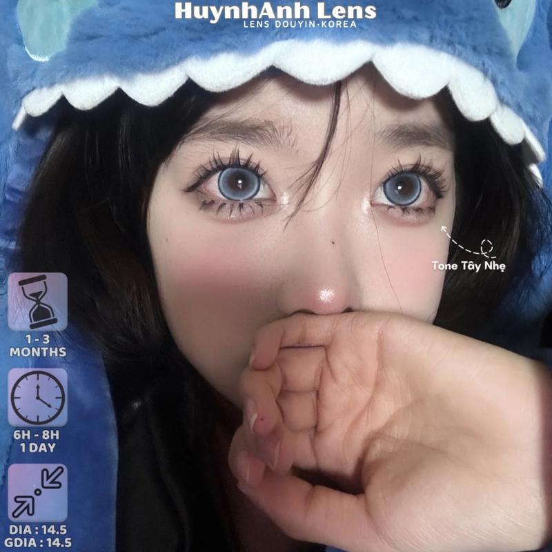 (LENS CÓ CẬN) Lens Mắt Kính Áp Tròng xanh blue tây tự nhiên viền đen giãn to monday blue [Giá 1 Đôi + Kèm Khay Dụng Cụ]