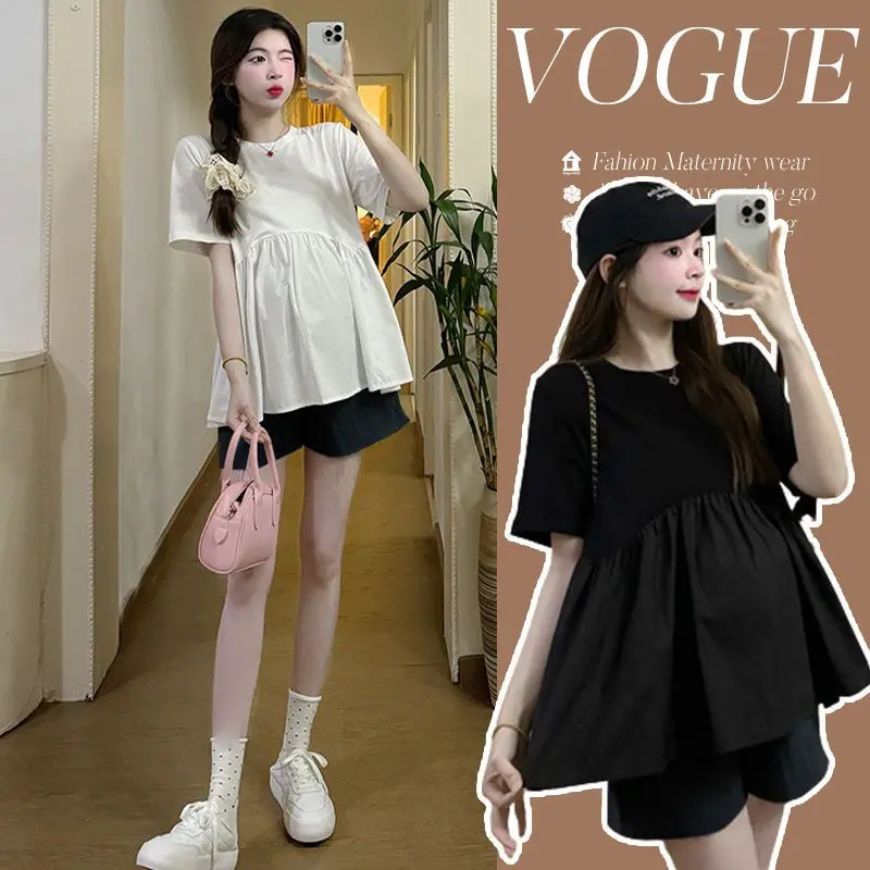 Bộ Đồ Bầu, Bộ Sưu Tập Mùa Hè, Thời Trang Và Phong Cách, Vải Mỏng, Ngoại Cỡ, Quần Ngắn, Bộ Hai Mảnh, Hợp Xu hướng, Thích Hợp Cho Phụ Nữ Mang Thai, Quần Áo Bà Bầu
