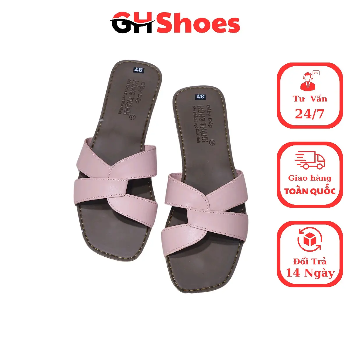 GHShoes VD11 - (có big size) Dép  bản xếp lật đế bằng mũi vuông đế TPR chống trơn trượt Trong nhà Mùa hè Ngoài trời Mùa đông GiàY Quai Ngang nữ dép thấp dép  chữ x