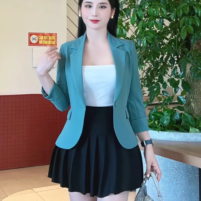 Áo vest nữ công sở tay lỡ hàng thiết kế cao cấp cổ chữ V ôm gọn chiết eo nhẹ 0