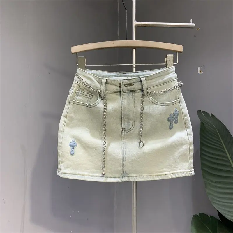 Alige - váy denim nữ nóng bỏng, thêu gợi cảm, Xanh Biển , eo cao, che mỡ, vỏ bọc giảm béo chống lộ, Culottes, mùa xuân / mùa hè