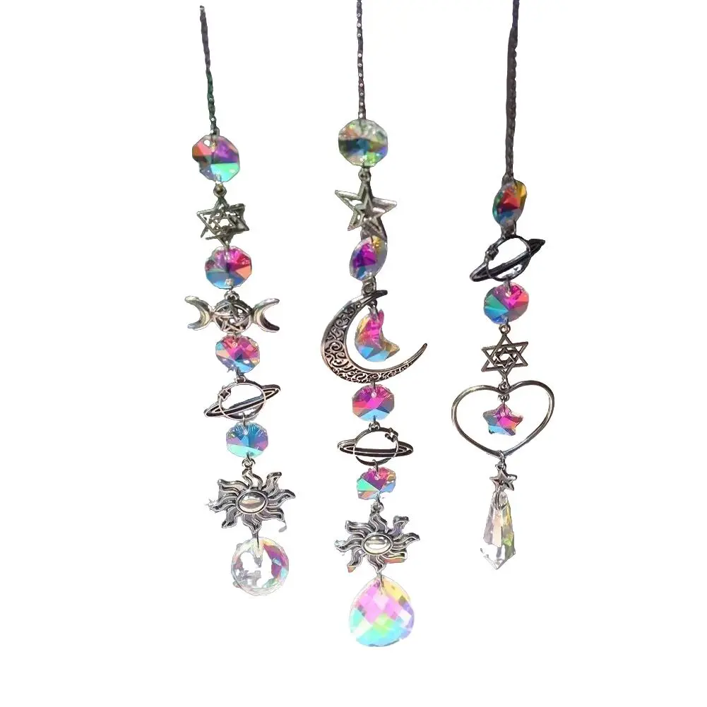 Moon & Sun & Star Design Hanging Decor, 3 Counts Creative Artificial Crystal Wind Chime, Hanging Decor for Home Garden, Room Decor, Wall Decor