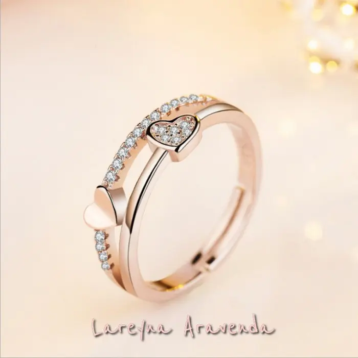 Cincin Wanita Titanium Anti Karat Motif Kristal Love Kupu Kupu CC007 - Rose Gold