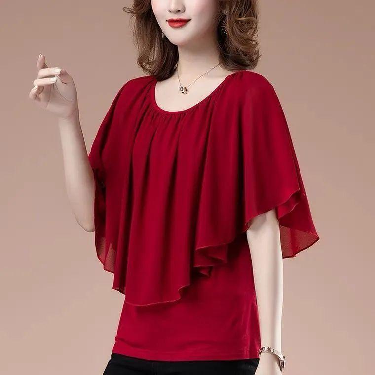 Product Introduction of Quần Áo Nữ, Ngoại Cỡ, Áo Voan, ngắn Tay, Thích Hợp Cho Mẹ TRUNG NIÊN, Quần Áo Mùa Hè, Áo Phông, Áo Cánh Dơi, Tay Lửng Váy Khiêu Vũ 31