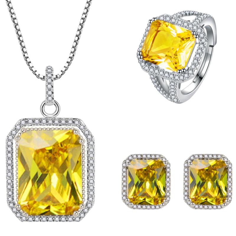 Product Introduction of Tik Tok Live Stream Rectangular Diamond Colored Gems Eardrops Stud Earrings Ring Hot Sale Square Pink Yellow Diamond Crystal Jewelry Suit sakuya  keychain gantungan  kunci bus  stop ganesha  keychain sonny  angel 7