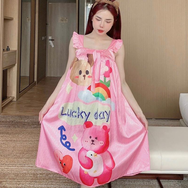 Đầm 2 dây váy ngủ mặc nhà dáng cánh tiên chất lụa xước phom từ 40-65kg Nữ Đầm Ngủ Women Dress 8