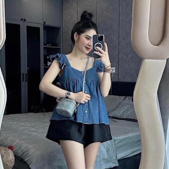 Set BabyDoll + Cánh Tiên Jean Xanh [Bigsize 45-85kg] Nữ Top Áo Women