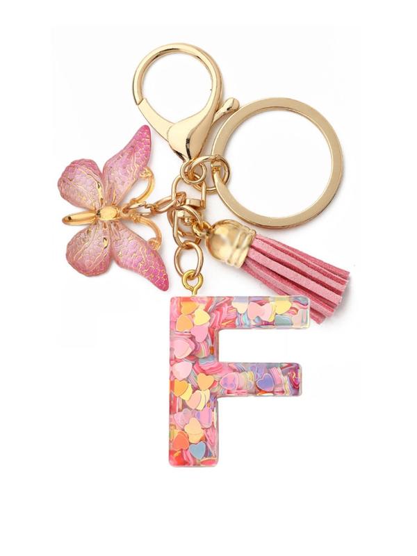 Cute Colorful Letter Keychain with Butterfly & Tassel Design, Casual Trendy Keychain for Women & Men, Basic Keychain for Purse Bag Backpack Decor for Daily Use 6