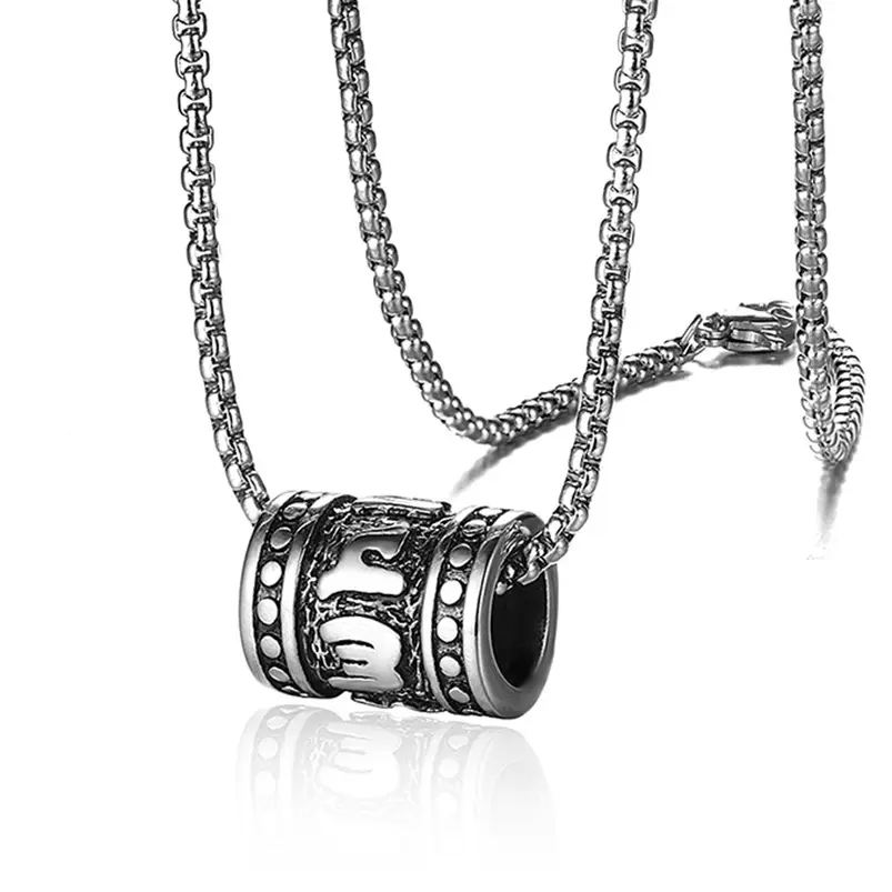 60CM Buddhist Six-character Mantra Cylinder Fashion Pendant Necklace For Men And Women Personalized Transfer Beads Stainless Steel Jewelry
