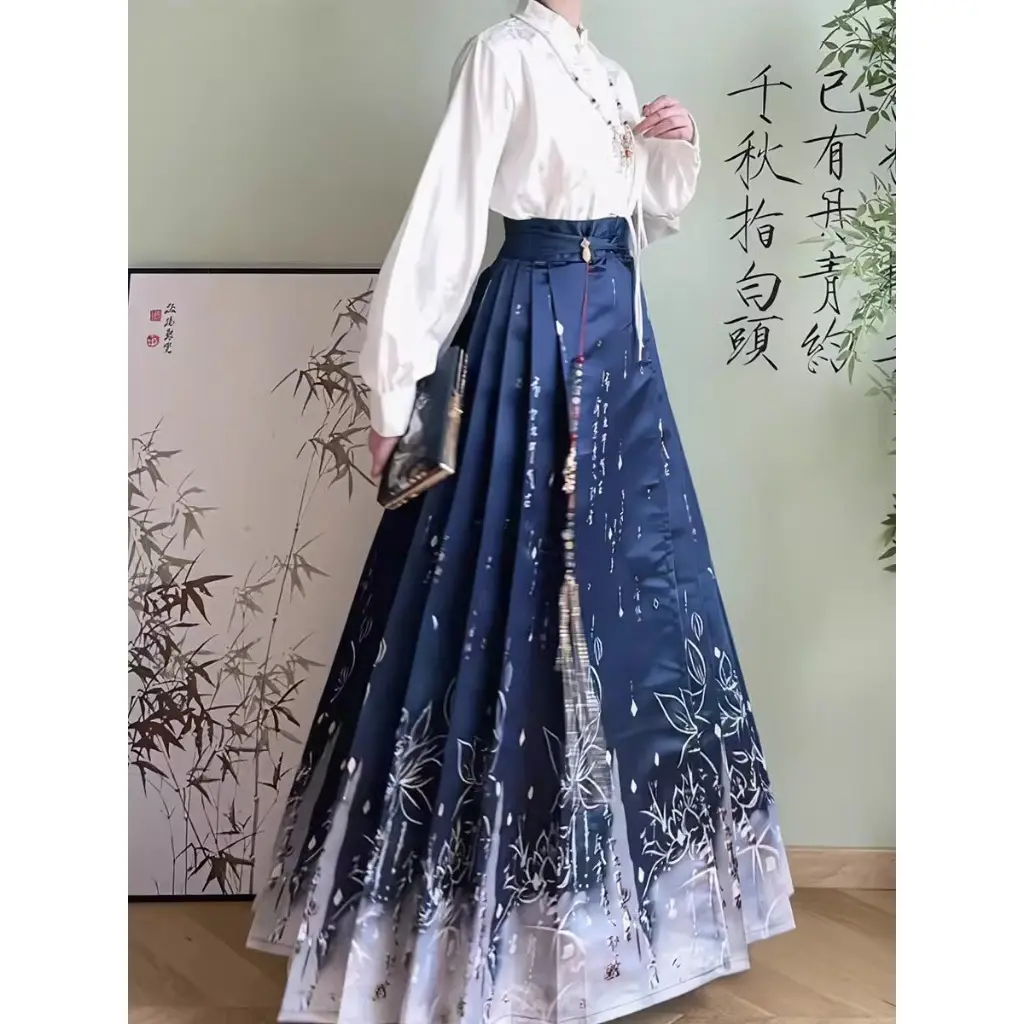 Bộ Váy Hanfu, Áo Có Cúc Dài Tay, Váy Mặt Ngựa Trung Quốc Cho Nữ, Bộ Váy Hanfu Cải Tiến Hàng Ngày