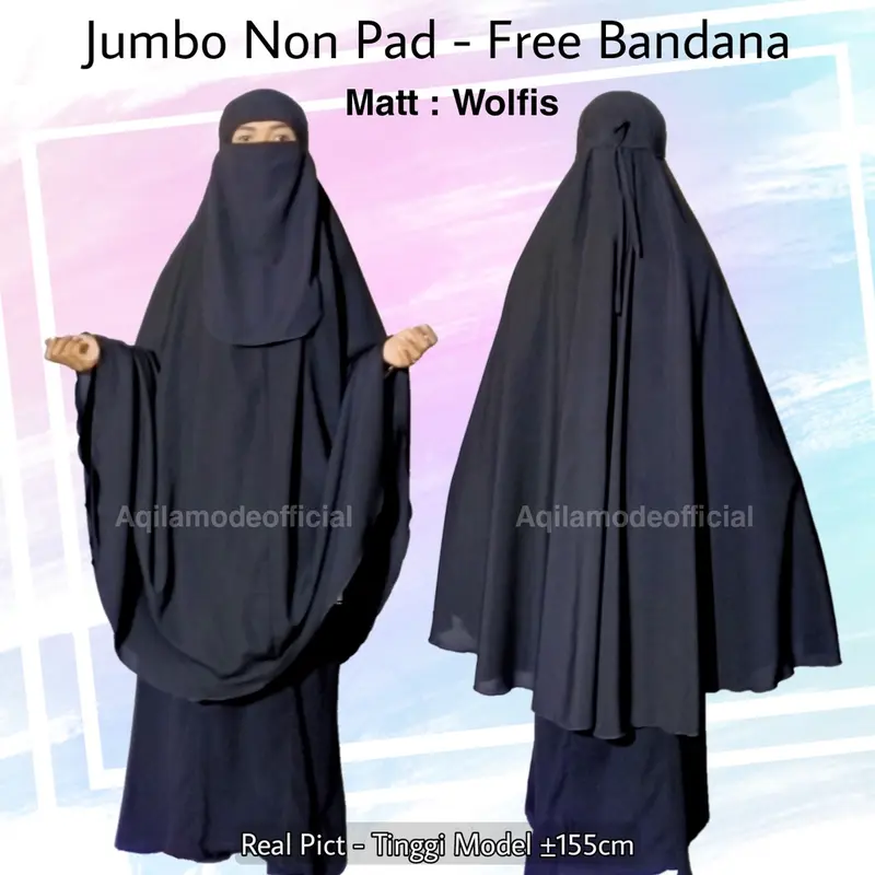2XL & 3XL Non Pad Gratis Niqab Bandana Khimar Syar'i Extra Jumbo XXL / XXXL Non Pet Niqob Jilbab Instan Hijab Syari Kerudung Instant Wolfis Panjang Tangan 0