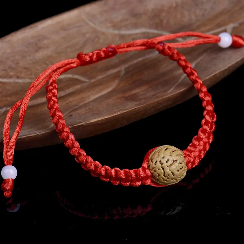 Natural Peach Pit Red String Bracelet Zodiac Year Children's Handmade Woven Peach Basket Bracelet Gift Wholesale Dragon Boat Festival