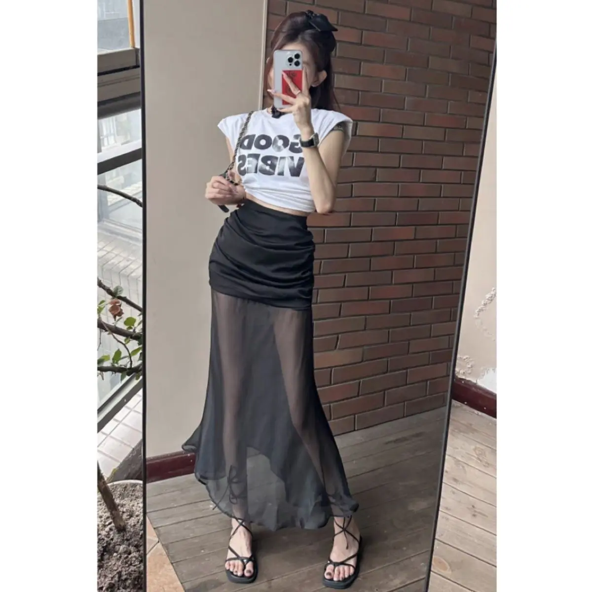 Váy Xếp Ly, Hàng Mới Về, Cô Gái Nóng Bỏng Gợi Cảm, Đường May Giấu Kín, Váy Hai Mảnh Lưới, Cạp Cao, Ôm Vừa Vặn, Váy Dài Bó dễ phối đồ Women Women