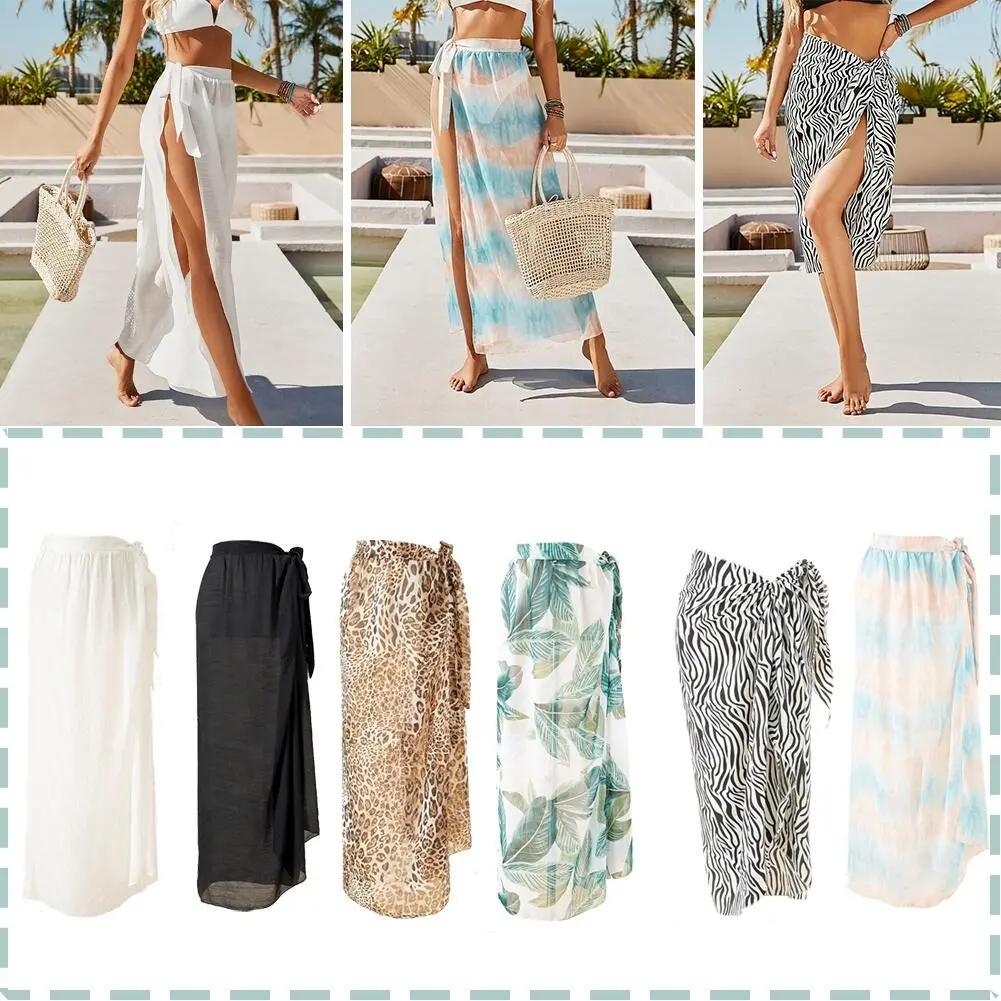 Sarung Penutup, Gaya Seksi, Pareo Sarung, Tipis, Pantai, Pakaian Renang Wanita, Balut, Skirt Belah Sisi Maxi Panjang, Diperbuat daripada Sifon Lutsinar