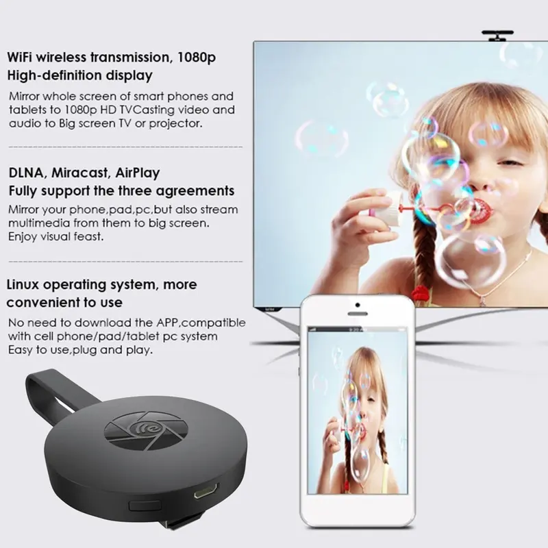 Chromecast G2, Chất Lượng Cao, Phát Trực Tiếp TV, HD, 4K, 1080P, Mirascreen, Miracast Không Dây, Google, Bộ Chuyển Đổi Hiển Thị Dongle HDMI, SeaFlash 8