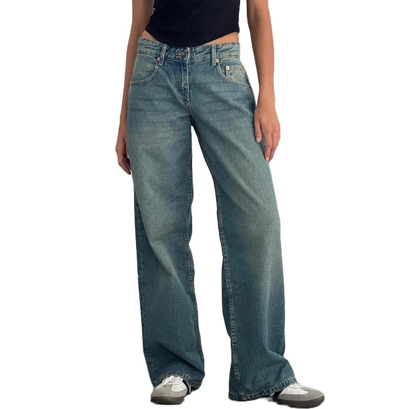 Stretchy Comfort Fit High-Waisted Straight Leg Jeans for Women - Four-Season Relaxed Pants with Pockets, Soft Cotton Blend Fabric, and Flattering Cut - Perfect for Everyday Wear Womenswear Bottom 1