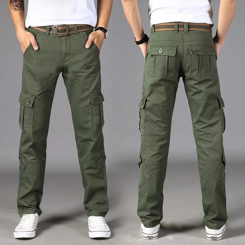 Men's Cotton Cargo Pants - Loose Straight Leg Multi-Pocket Durable Work Pants for Mechanics, Delivery, Security & Military Style (Tactical Army Pants)