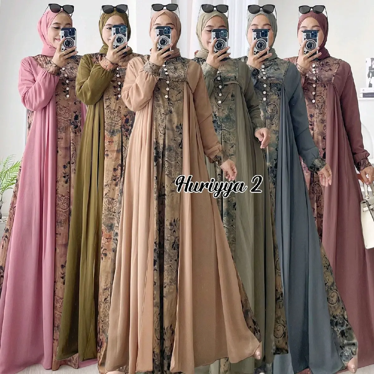 Huriyya 2 Dress Ceruty Armany Silk Gamis Polos Terbaru Dusty Mocca Grey Army