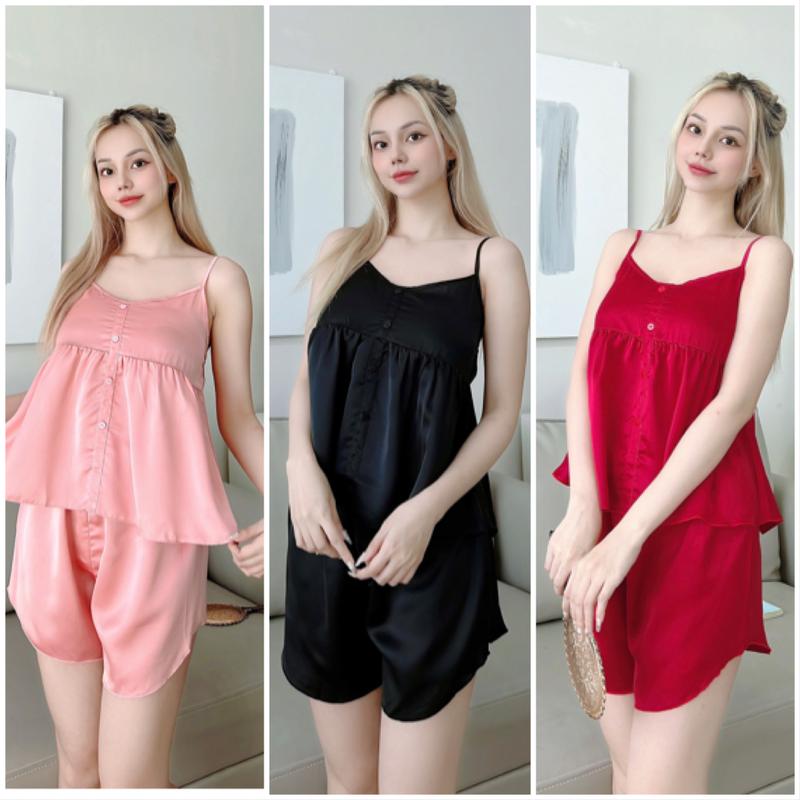 đồ ngủ 2 dây size 40-70kg chất satin mềm mát Trơn Women Nữ