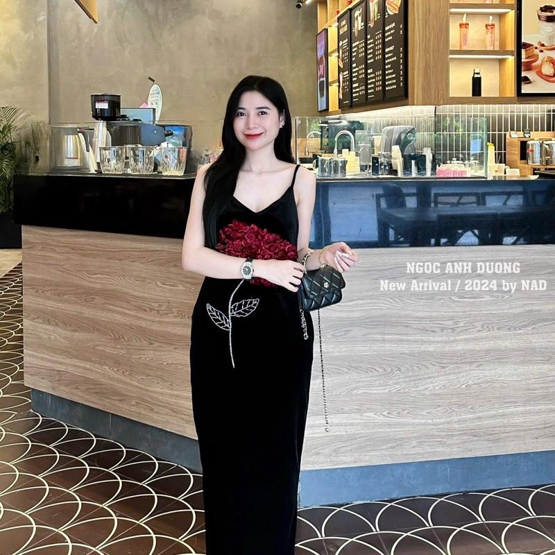 Váy nhung hai dây thêu hoa ngực sang lắm luôn Nữ 2