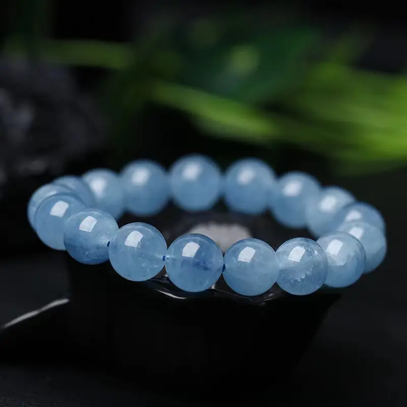 Gelang aquamarine asli, 8mm. Gelang kristal biru ais CinCin, gelang kristal biru tunggal, gelang batu permata uniseks