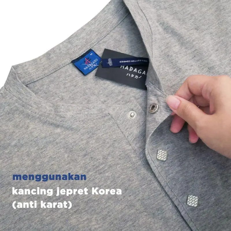 HADAGANO Robin Shirt - Kaos Kancing Jepret Henley Pria Katun / Cotton Combed Lengan Pendek 1